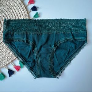 Victoria's Secret Geometric Lace-Waist Cotton Hiphugger Panty Black Ivy M NEW